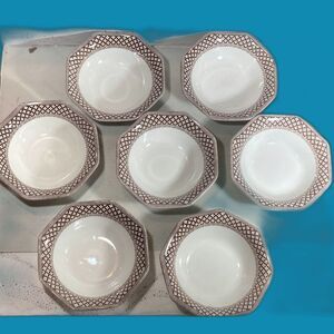 J G Meakin Wicker Brown Royal Staffordshire lot of 7 Coupe Cereal Bowls Excel.